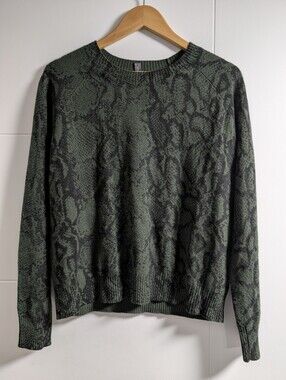 Aqua Cashmere Sweater Animal Print Green Women Size Medium
